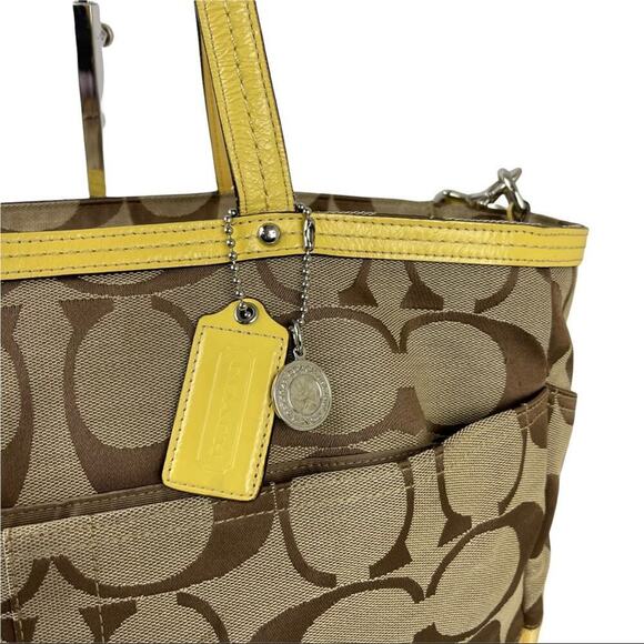 Coach Signature Stripe Jacquard Tote Diaper Bag Signature Canvas F13803 Yellow - Picture 15 of 16
